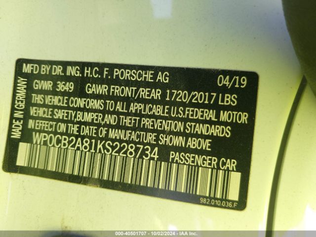 Photo 8 VIN: WP0CB2A81KS228734 - PORSCHE 718 BOXSTER 