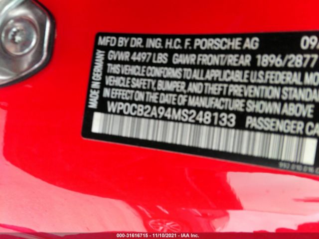 Photo 8 VIN: WP0CB2A94MS248133 - PORSCHE 911 