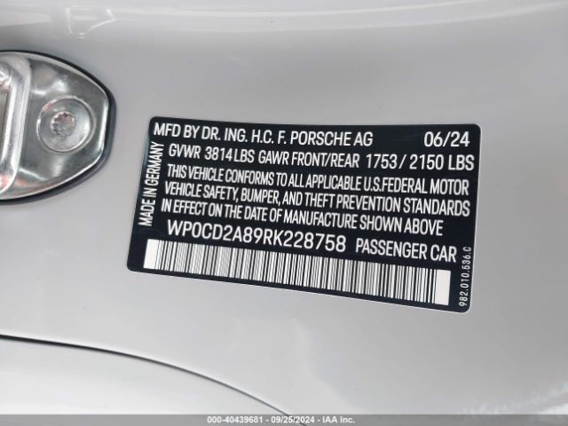 Photo 8 VIN: WP0CD2A89RK228758 - PORSCHE 718 BOXSTER 