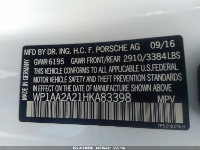 Photo 8 VIN: WP1AA2A21HKA83398 - PORSCHE CAYENNE 