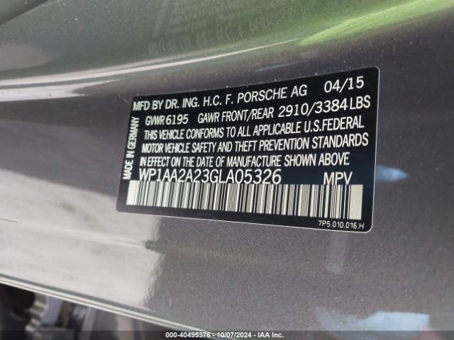 Photo 8 VIN: WP1AA2A23GLA05326 - PORSCHE CAYENNE 