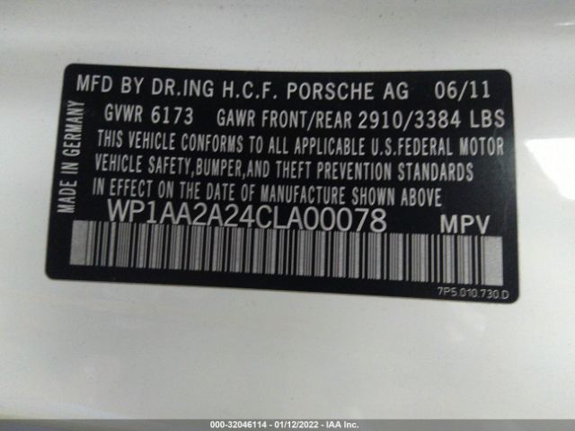 Photo 8 VIN: WP1AA2A24CLA00078 - PORSCHE CAYENNE 