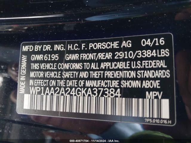 Photo 8 VIN: WP1AA2A24GKA37384 - PORSCHE CAYENNE 