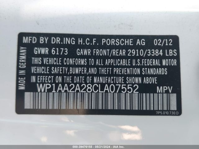 Photo 8 VIN: WP1AA2A28CLA07552 - PORSCHE CAYENNE 