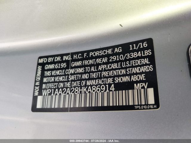 Photo 8 VIN: WP1AA2A28HKA86914 - PORSCHE CAYENNE 