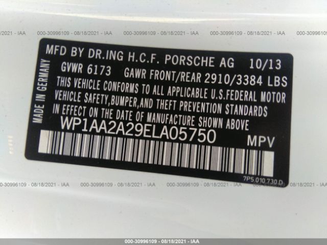 Photo 8 VIN: WP1AA2A29ELA05750 - PORSCHE CAYENNE 