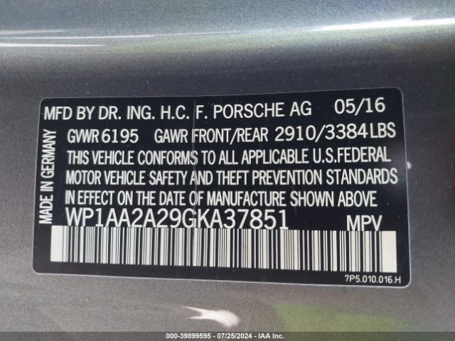 Photo 8 VIN: WP1AA2A29GKA37851 - PORSCHE CAYENNE 