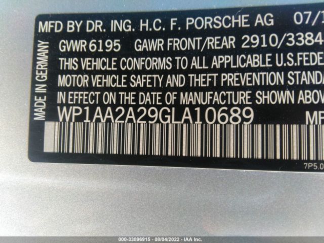 Photo 8 VIN: WP1AA2A29GLA10689 - PORSCHE CAYENNE 