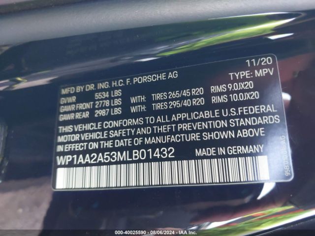 Photo 8 VIN: WP1AA2A53MLB01432 - PORSCHE MACAN 