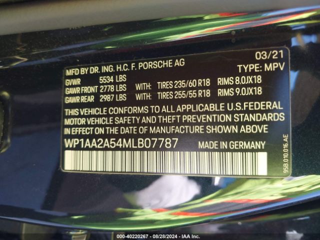 Photo 8 VIN: WP1AA2A54MLB07787 - PORSCHE MACAN 