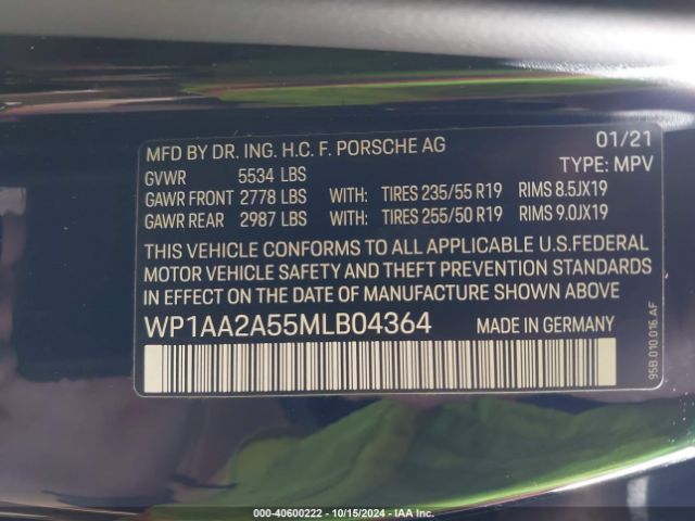 Photo 8 VIN: WP1AA2A55MLB04364 - PORSCHE MACAN 