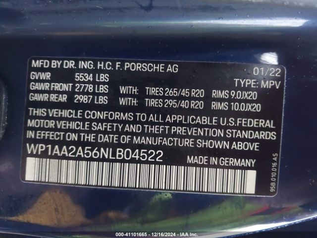 Photo 8 VIN: WP1AA2A56NLB04522 - PORSCHE MACAN 