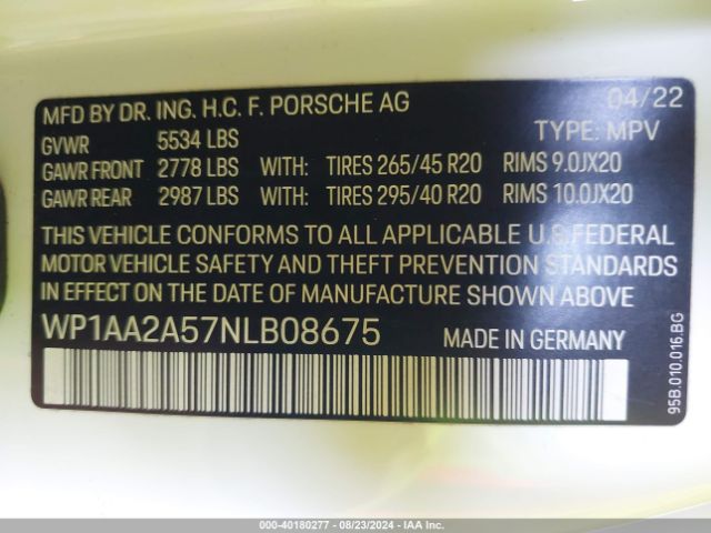 Photo 8 VIN: WP1AA2A57NLB08675 - PORSCHE MACAN 