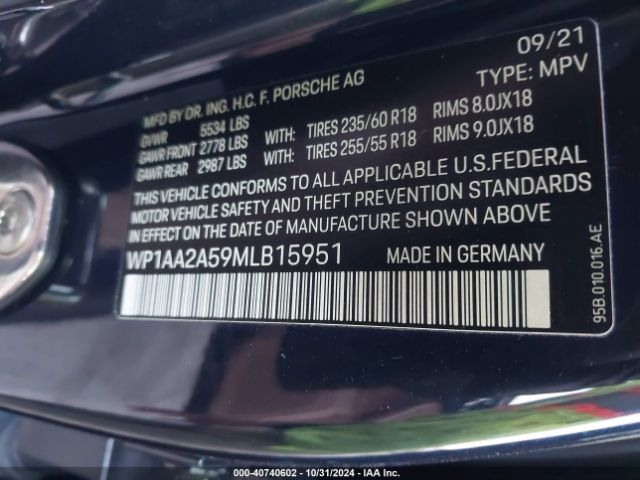 Photo 8 VIN: WP1AA2A59MLB15951 - PORSCHE MACAN 