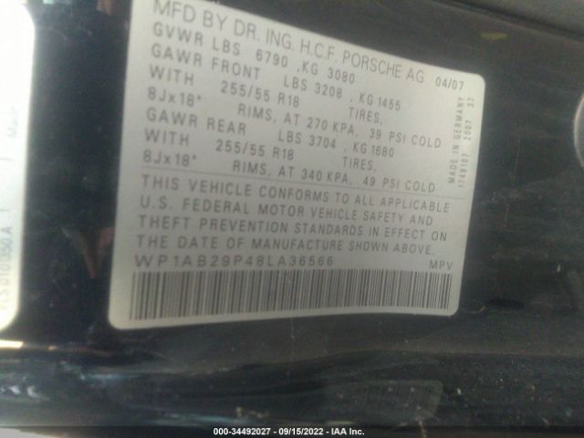 Photo 8 VIN: WP1AA2AP1ALA06364 - PORSCHE CAYENNE 