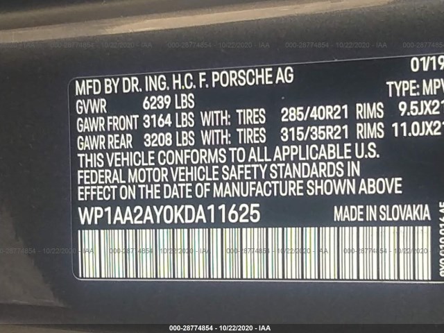 Photo 8 VIN: WP1AA2AY0KDA11625 - PORSCHE CAYENNE 