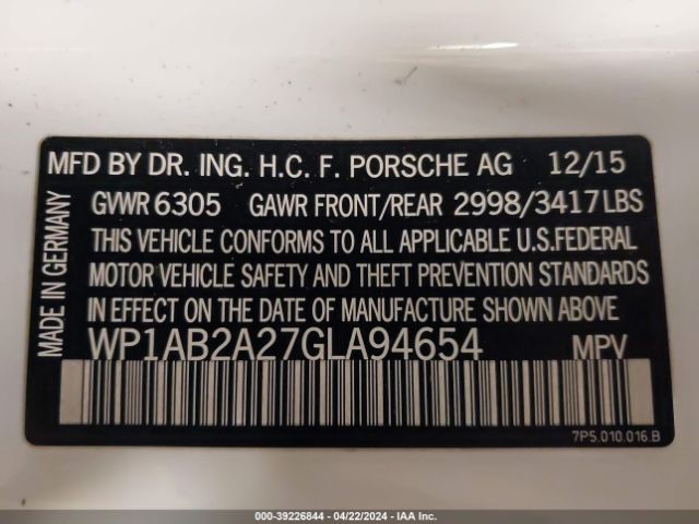 Photo 8 VIN: WP1AB2A27GLA94654 - PORSCHE CAYENNE 