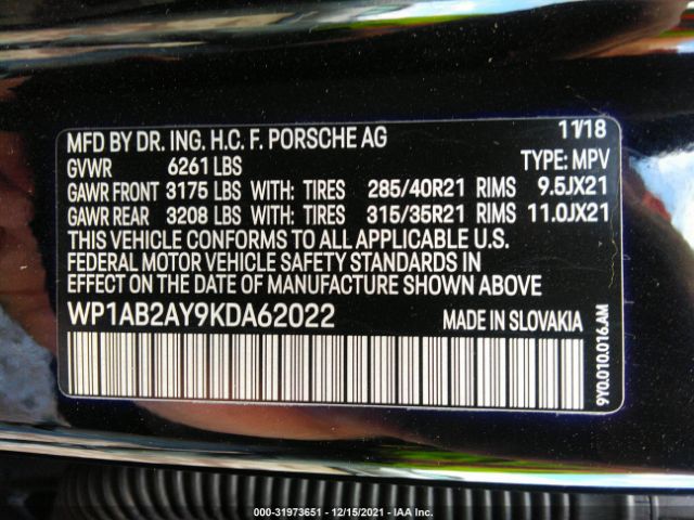 Photo 8 VIN: WP1AB2AY9KDA62022 - PORSCHE CAYENNE 