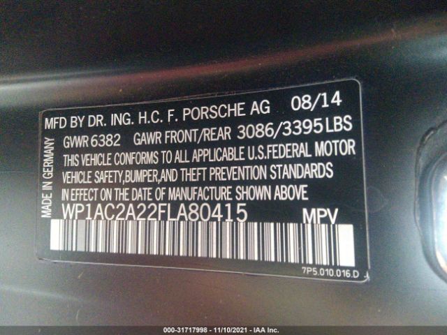 Photo 8 VIN: WP1AC2A22FLA80415 - PORSCHE CAYENNE 