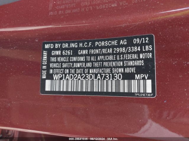 Photo 8 VIN: WP1AD2A23DLA73130 - PORSCHE CAYENNE 