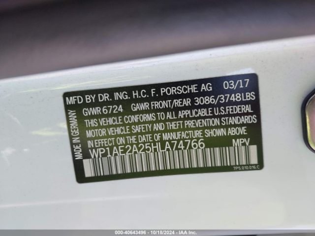 Photo 8 VIN: WP1AE2A25HLA74766 - PORSCHE CAYENNE 