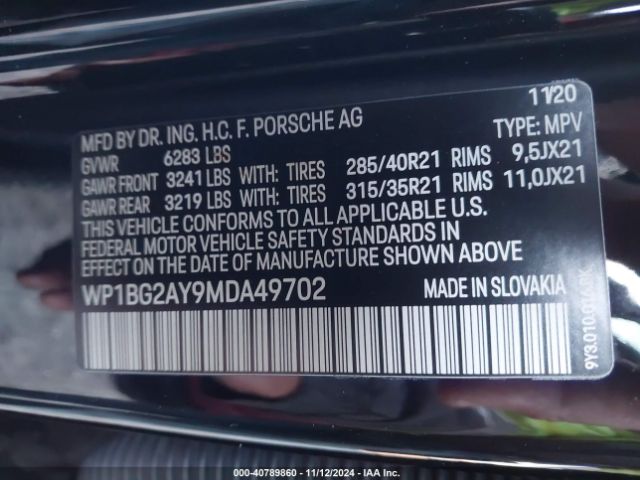 Photo 8 VIN: WP1BG2AY9MDA49702 - PORSCHE CAYENNE 