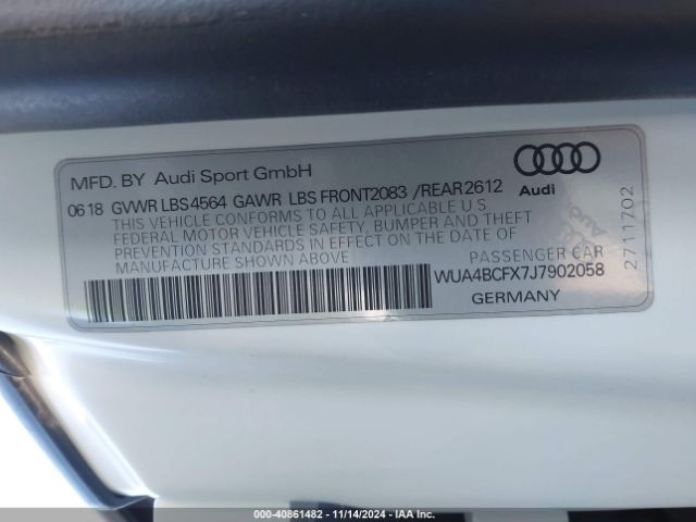 Photo 8 VIN: WUA4BCFX7J7902058 - AUDI R8 