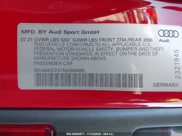 Photo 8 VIN: WUAAWCF51MA904885 - AUDI RS 5 