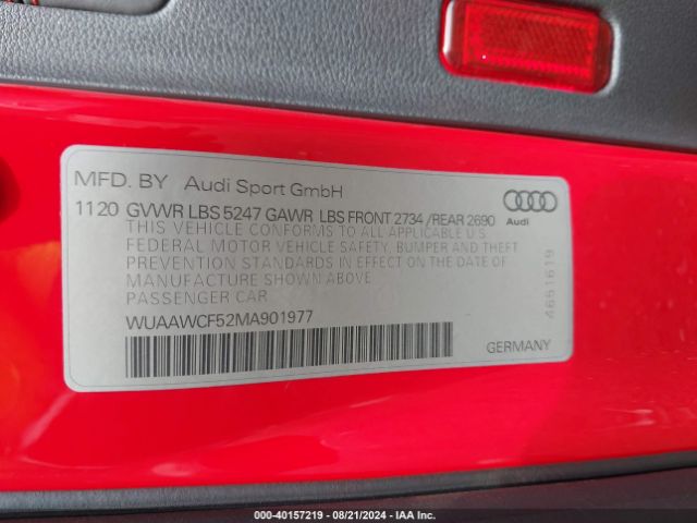 Photo 8 VIN: WUAAWCF52MA901977 - AUDI RS 5 