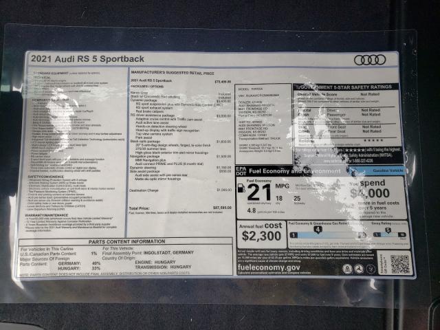 Photo 8 VIN: WUAAWCF53MA902684 - AUDI RS5 