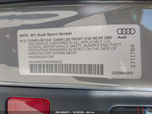 Photo 8 VIN: WUAAWCF58NA900432 - AUDI RS5 