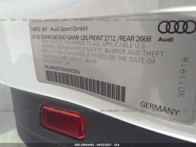 Photo 8 VIN: WUABWCF50KA900294 - AUDI RS 5 SPORTBACK 