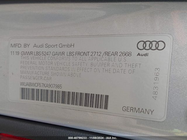 Photo 8 VIN: WUABWCF57KA907985 - AUDI RS 5 