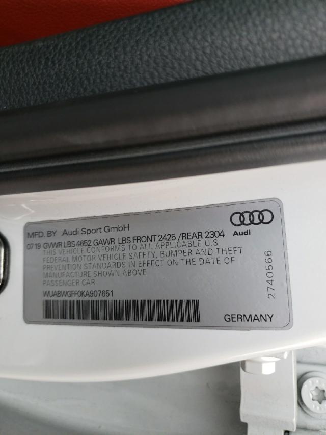 Photo 9 VIN: WUABWGFF0KA907651 - AUDI RS3 