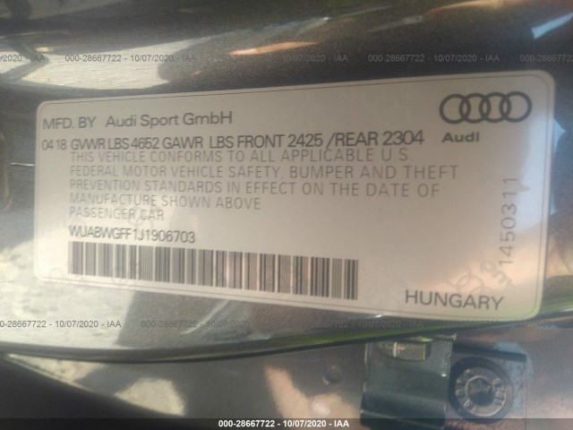 Photo 8 VIN: WUABWGFF1J1906703 - AUDI RS 3 