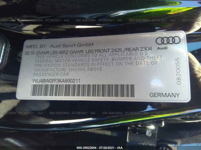 Photo 8 VIN: WUABWGFF3KA900211 - AUDI RS 3 