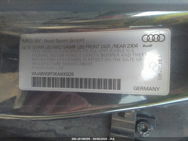 Photo 8 VIN: WUABWGFF3KA900225 - AUDI RS 3 