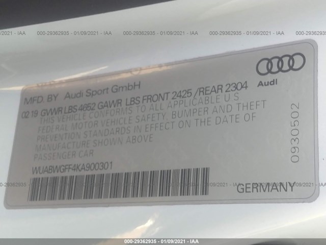 Photo 8 VIN: WUABWGFF4KA900301 - AUDI RS 3 