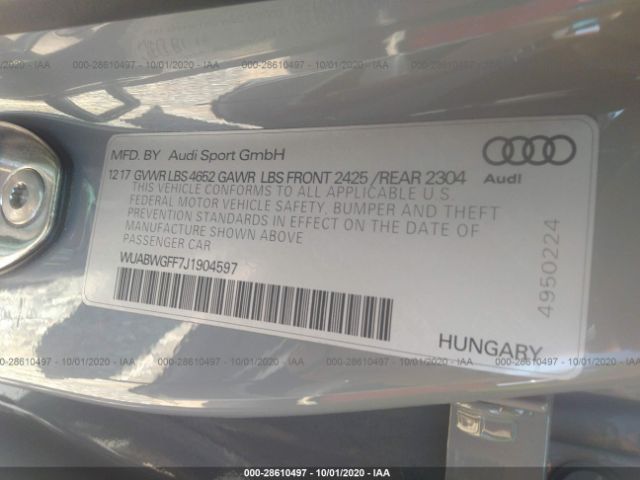 Photo 8 VIN: WUABWGFF7J1904597 - AUDI RS 3 