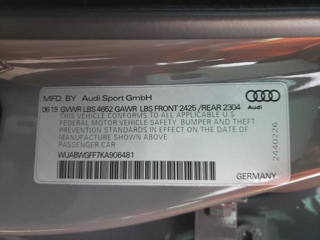 Photo 9 VIN: WUABWGFF7KA906481 - AUDI RS3 