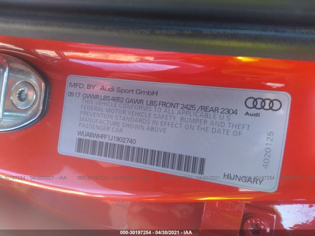 Photo 8 VIN: WUABWHFF1J1902740 - AUDI RS 3 