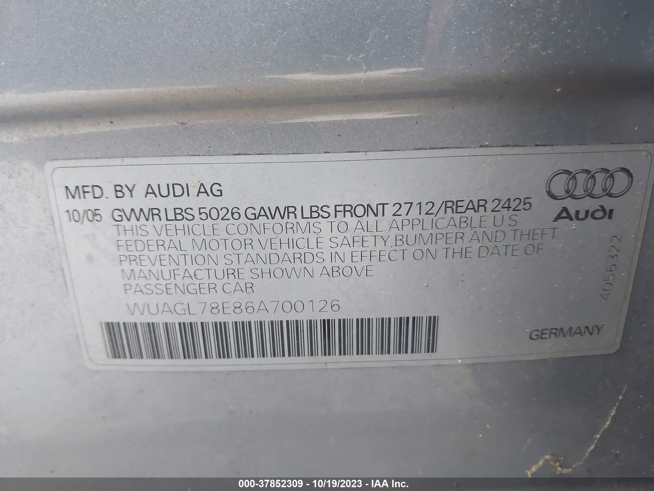 Photo 8 VIN: WUAGL78E86A700126 - AUDI S4 