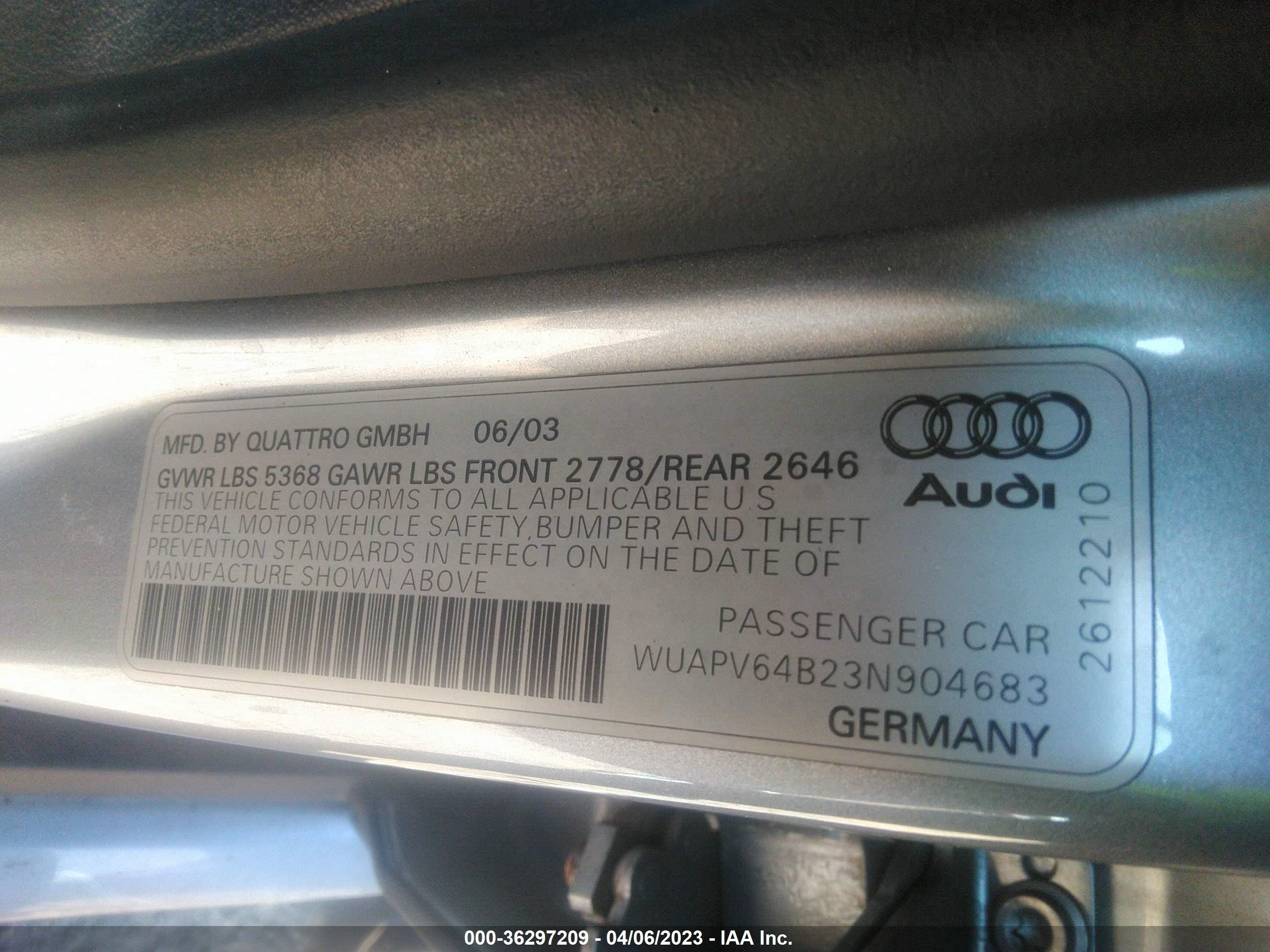 Photo 8 VIN: WUAPV64B23N904683 - AUDI RS6 