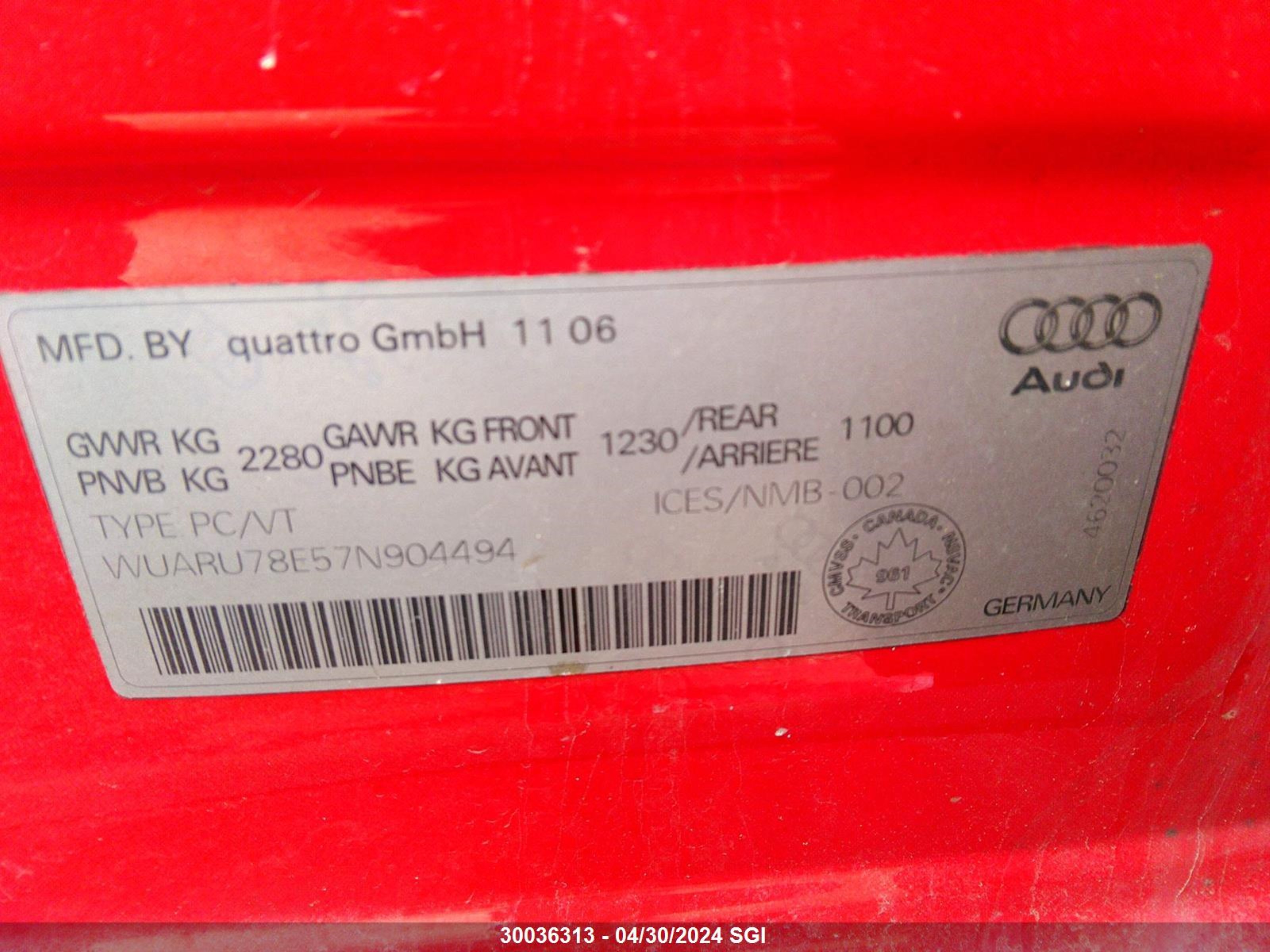 Photo 8 VIN: WUARU78E57N904494 - AUDI RS4 