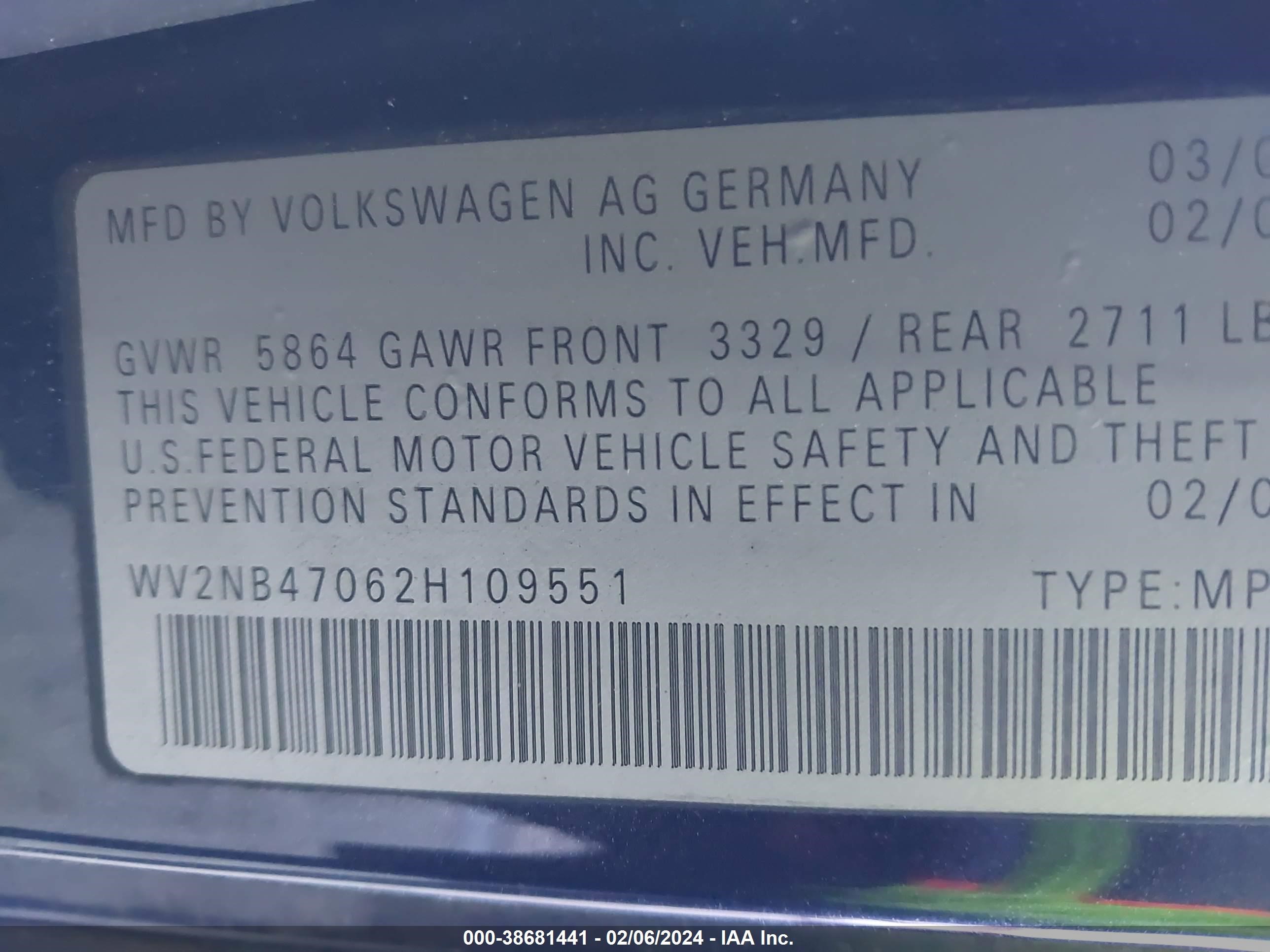 Photo 8 VIN: WV2NB47062H109551 - VOLKSWAGEN EUROVAN 