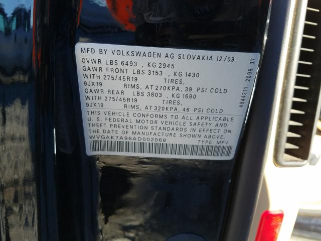 Photo 9 VIN: WVGAK7A96AD002068 - VOLKSWAGEN TOUAREG 