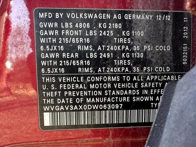 Photo 9 VIN: WVGAV3AX0DW063097 - VOLKSWAGEN TIGUAN S 