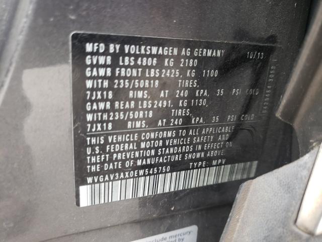 Photo 9 VIN: WVGAV3AX0EW545750 - VOLKSWAGEN TIGUAN S 