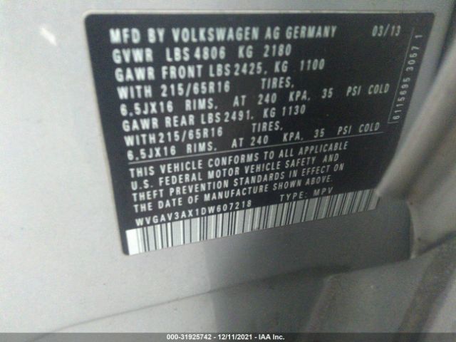 Photo 8 VIN: WVGAV3AX1DW607218 - VOLKSWAGEN TIGUAN 