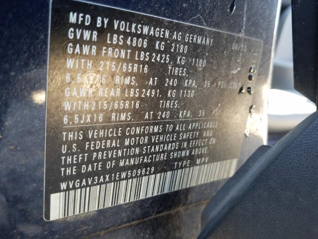 Photo 9 VIN: WVGAV3AX1EW509629 - VOLKSWAGEN TIGUAN S 